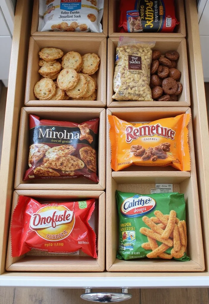 12 Pantry Kitchen Ideas for Better Storage and Easy Access 10. Drawer Dividers for Snacks