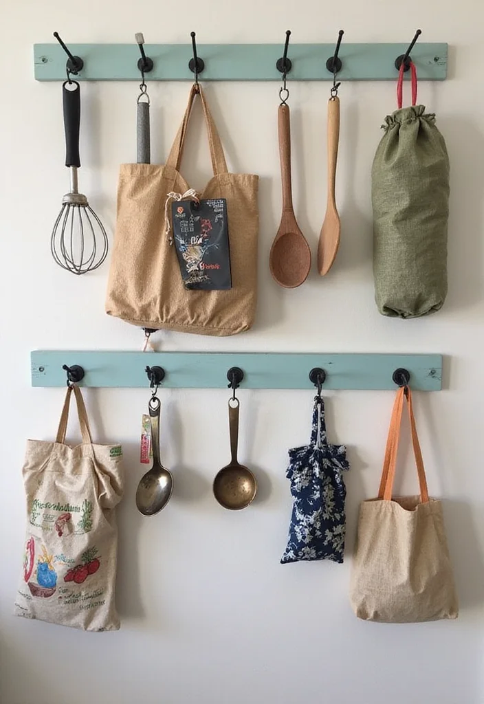 12 Small Kitchen Pantry Ideas for Compact Smart Storage 9. Hooks for Utensils and Bags