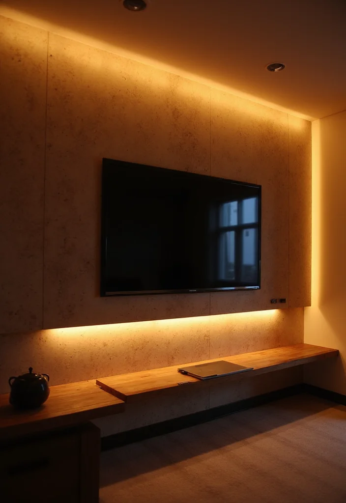 12 TV Wall Ideas Living Room for Clean Organized Layouts 7. Layered Lighting for TV Areas