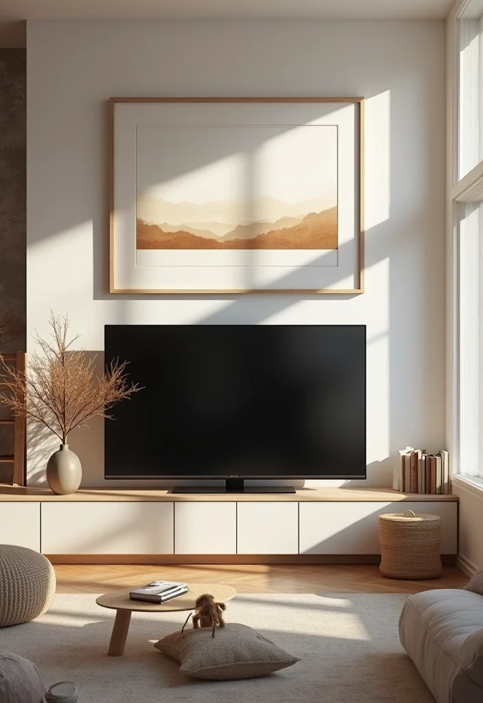 12 TV Wall Ideas Living Room for Clean Organized Layouts 9. Minimalist Artwork Above the TV