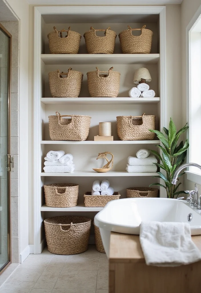 14 Apartment Bathroom Decor Ideas for Small Stylish Upgrades 6. Decorative Storage Baskets