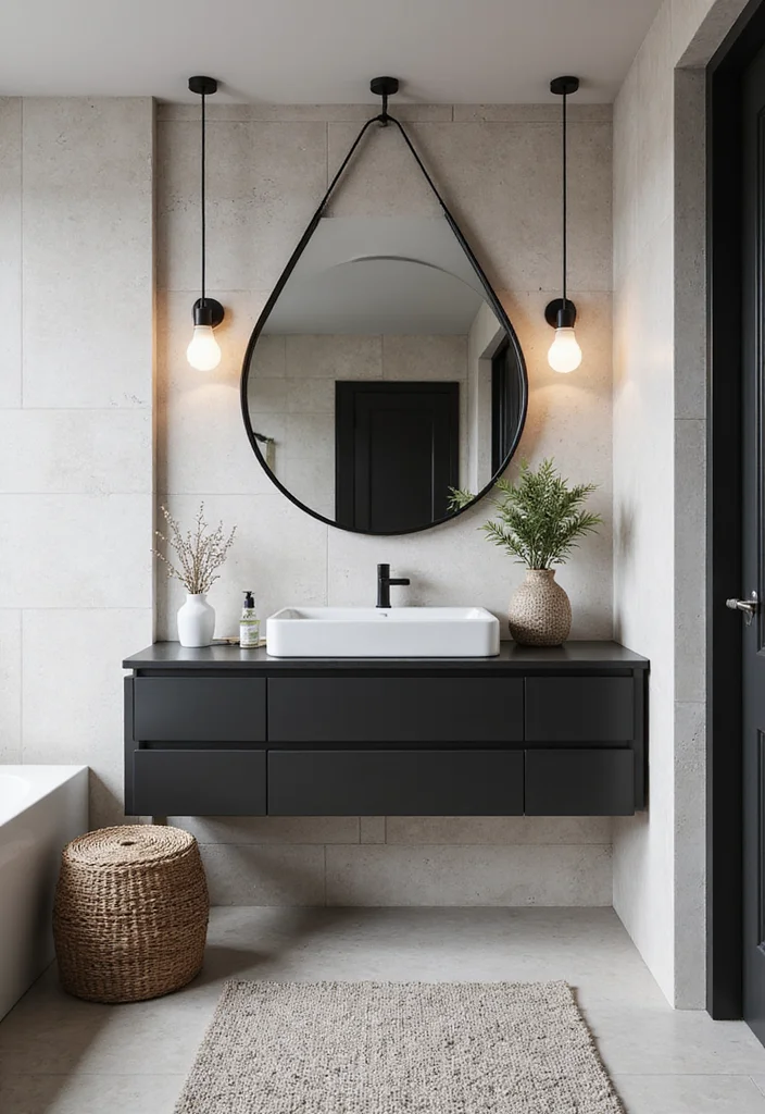 14 Bathroom Ideas Black for Bold Modern Depth and Style 12. Black Mirrors for Style and Function