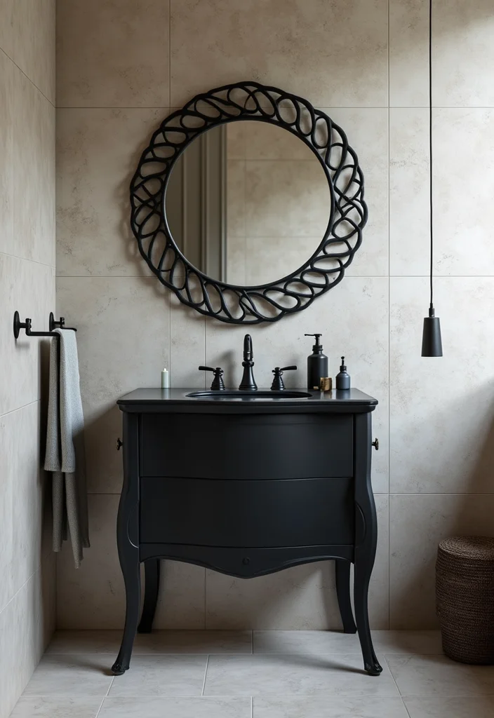 14 Bathroom Ideas Black for Bold Modern Depth and Style 4. Black Vanities with Unique Designs