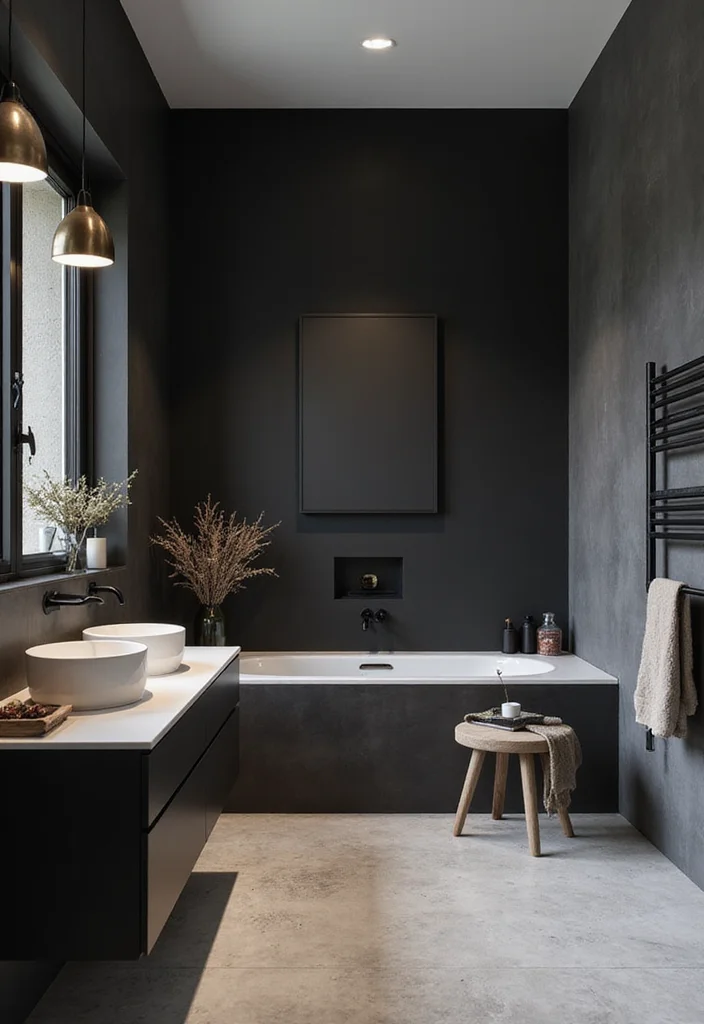 14 Bathroom Ideas Black for Bold Modern Depth and Style 5. Bold Black Accent Walls