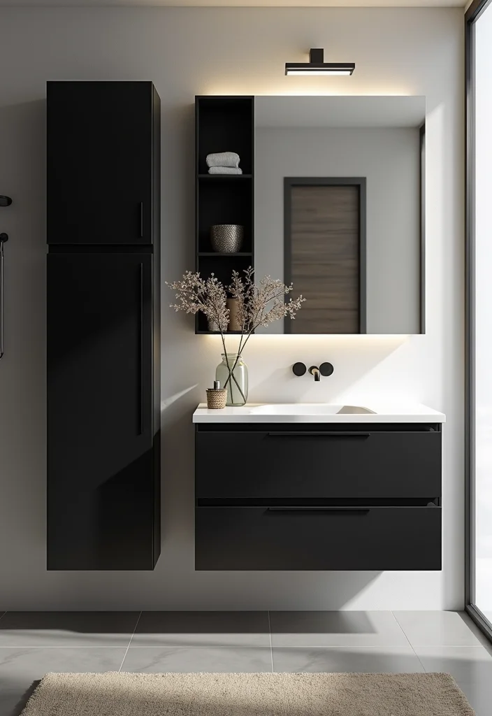14 Bathroom Ideas Black for Bold Modern Depth and Style 8. Black Storage Solutions