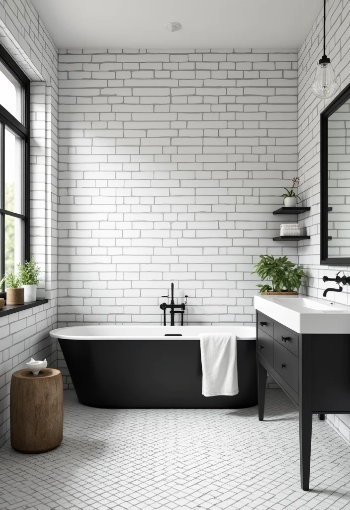 14 Black and White Bathroom Ideas for Clean Modern Contrast 1. Sleek Subway Tile Elegance