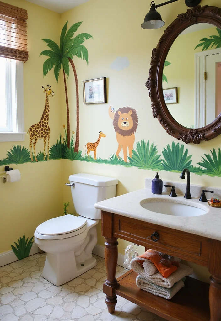 14 Childrens Bathroom Ideas for Fun Practical Everyday Routines 6. Jungle Safari Adventure