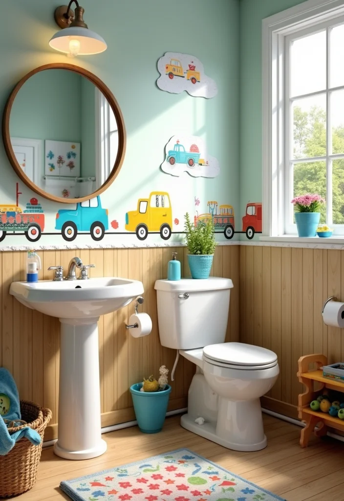 14 Childrens Bathroom Ideas for Fun Practical Everyday Routines 7. Transportation Station