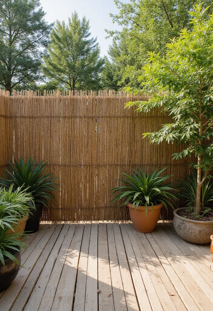 14 Deck Backyard Ideas for Relaxing Outdoor Living 11. Windbreaks with Natural Materials