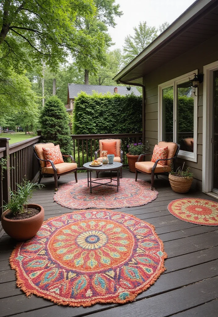 14 Deck Backyard Ideas for Relaxing Outdoor Living 14. Outdoor Rugs for Comfort
