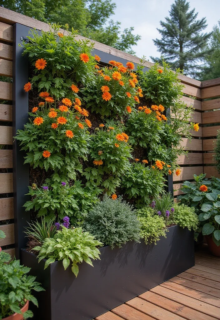 14 Deck Backyard Ideas for Relaxing Outdoor Living 2. Vertical Garden Wall