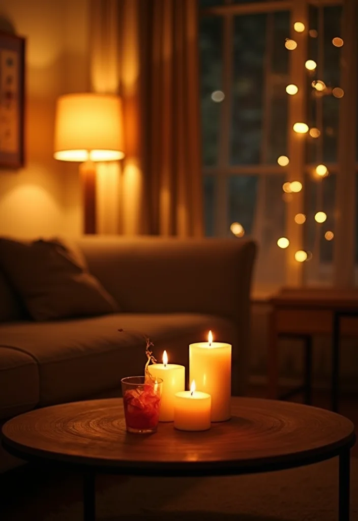 14 Fall Living Room Ideas for Warm Seasonal Comfort 3. Warm Lighting Accents