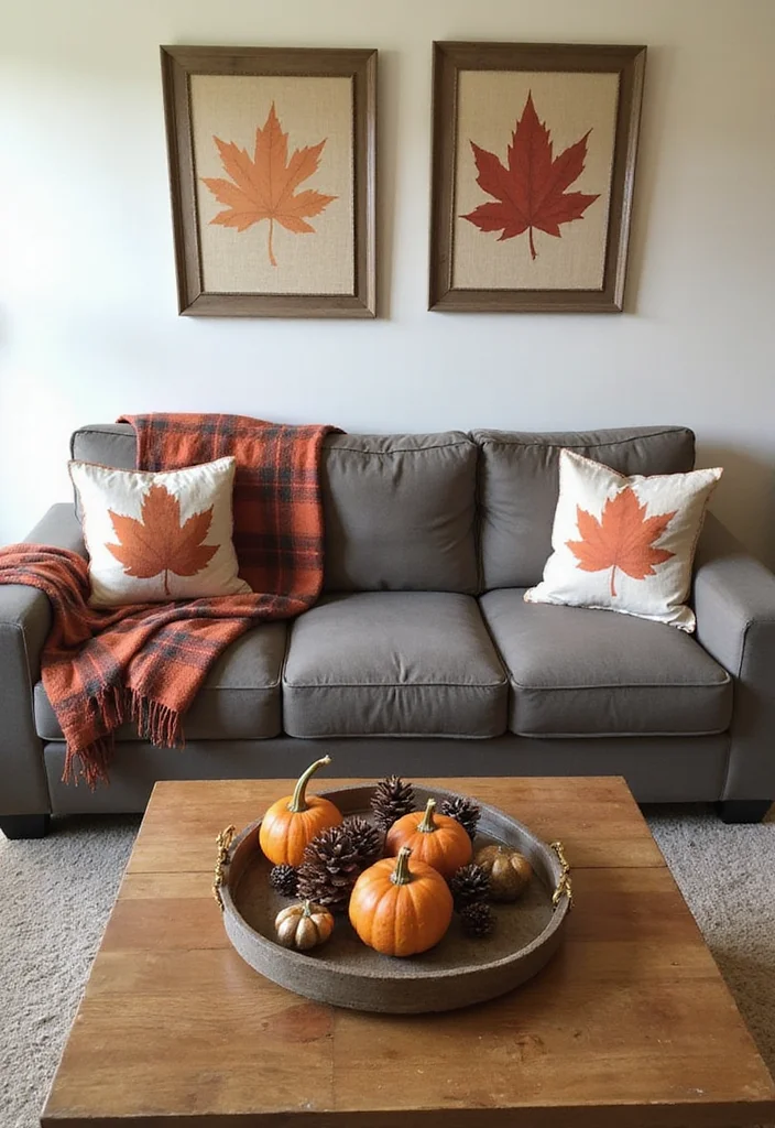 14 Fall Living Room Ideas for Warm Seasonal Comfort 4. Seasonal Accent Pieces