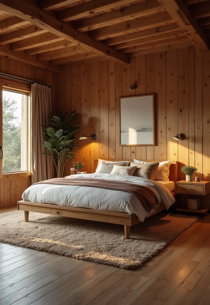 14 Farmhouse Bedroom Ideas for Warm Rustic Charm 12. Warm Wood Finishes