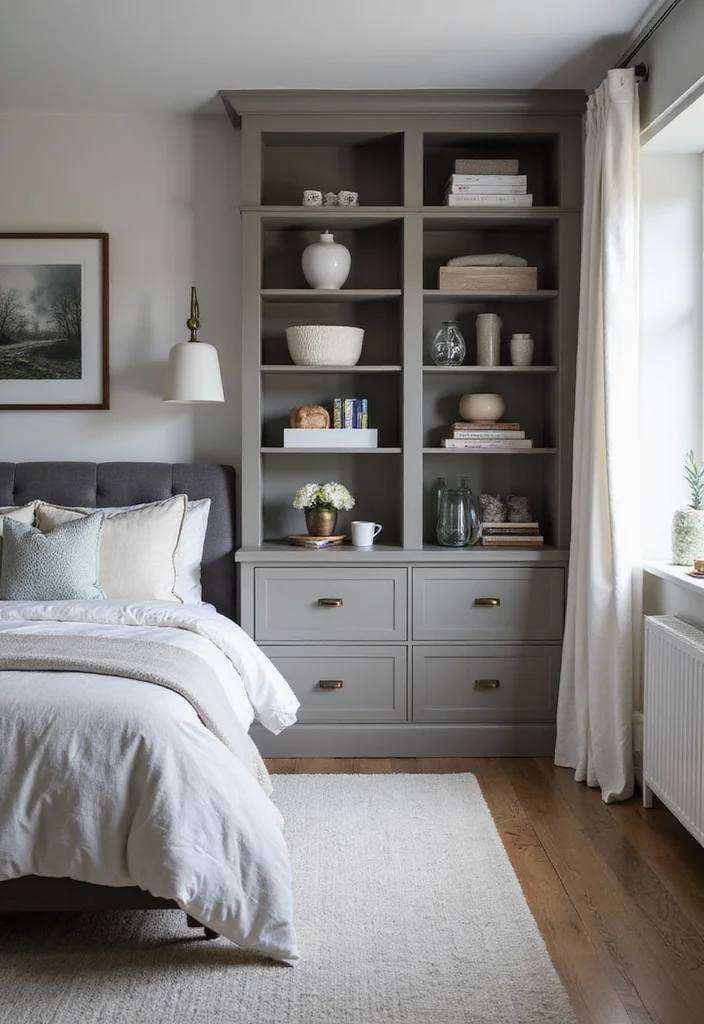 14 Gray Bedroom Ideas for Soft Neutral Comfort 12. Stylish Storage Solutions