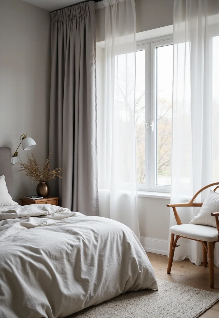 14 Gray Bedroom Ideas for Soft Neutral Comfort 8. Cozy Window Treatments