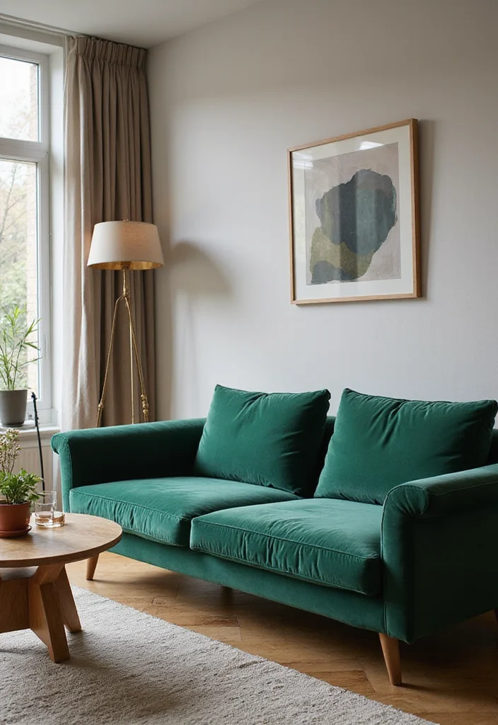 14 Green Sofa Living Room Ideas for Fresh Modern Color 1. Bold Emerald Elegance