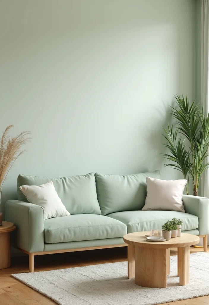 14 Green Sofa Living Room Ideas for Fresh Modern Color 2. Soft Sage Serenity