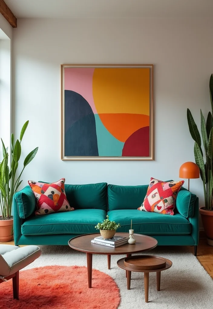 14 Green Sofa Living Room Ideas for Fresh Modern Color 6. Playful Teal Touch