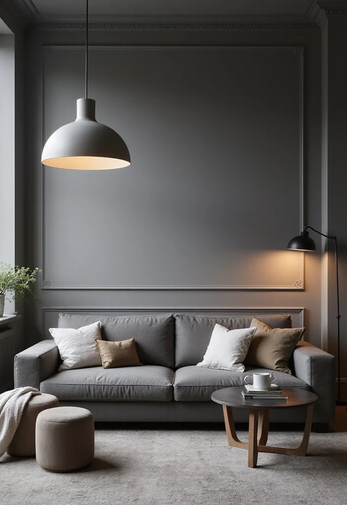 14 Grey Living Room Ideas for Chic Neutral Modern Style 13. Statement Lighting