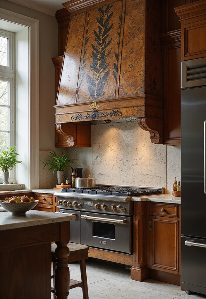 14 Kitchen Range Hood Ideas for Stylish Functional Venting 12. Art Deco Inspired Range Hood