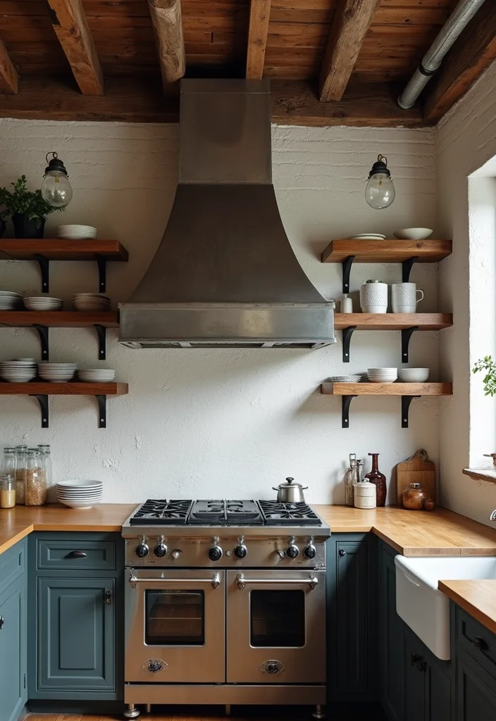 14 Kitchen Range Hood Ideas for Stylish Functional Venting 2. Vintage Industrial Chic