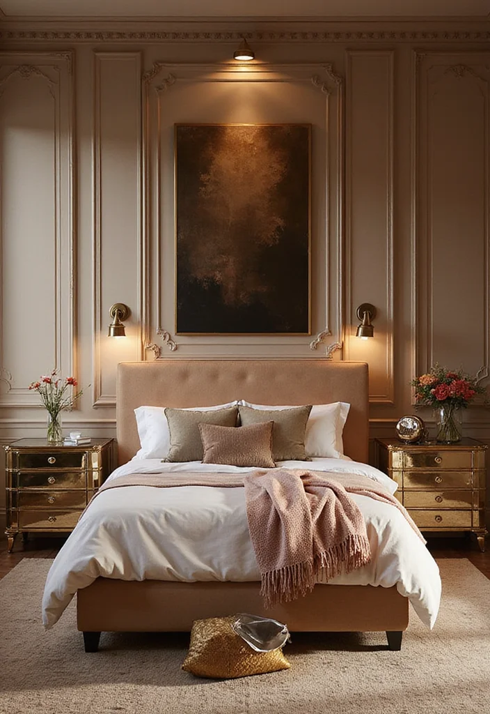 14 Married Bedroom Ideas for Warm Inviting Shared Spaces 13. A Touch of Metallics for Glamour