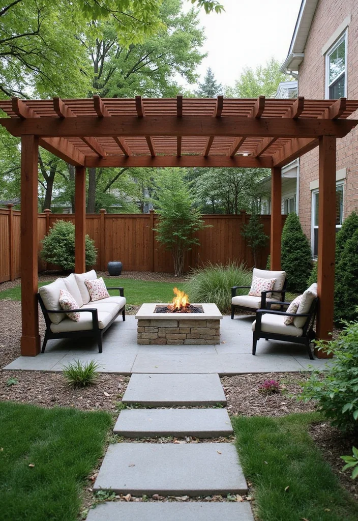 14 Pergola Ideas for Your Backyard Shade Ambience and Easy Style 10. Pergola with Fire Pit