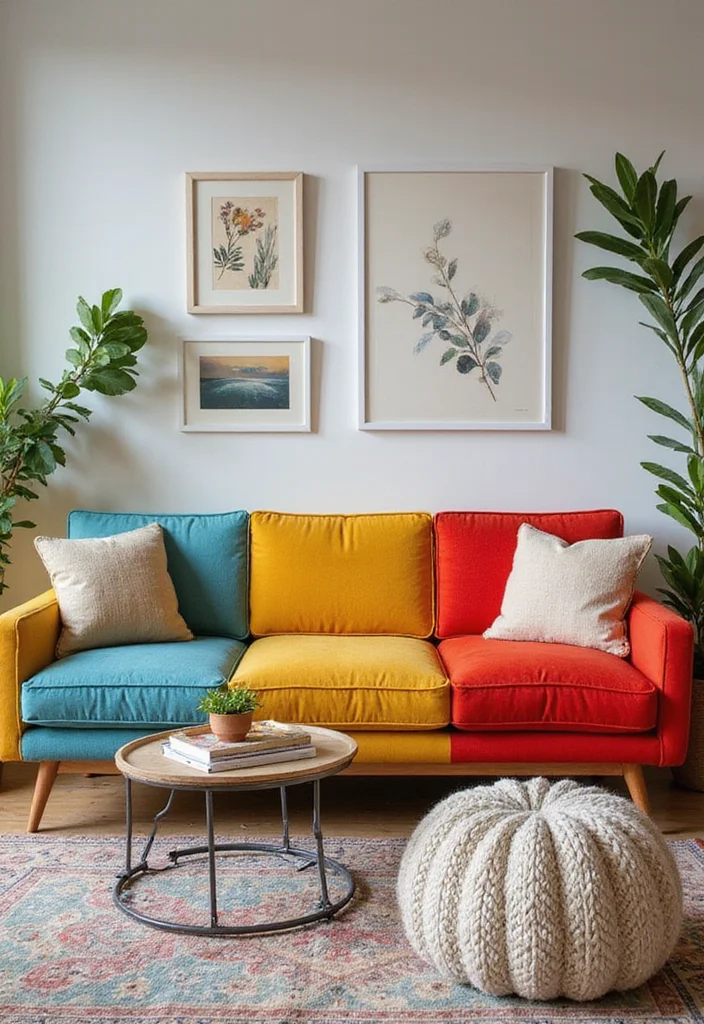 14 Sofas Ideas Living Room for Comfy Functional Seating 8. Colorful Accent Sofa