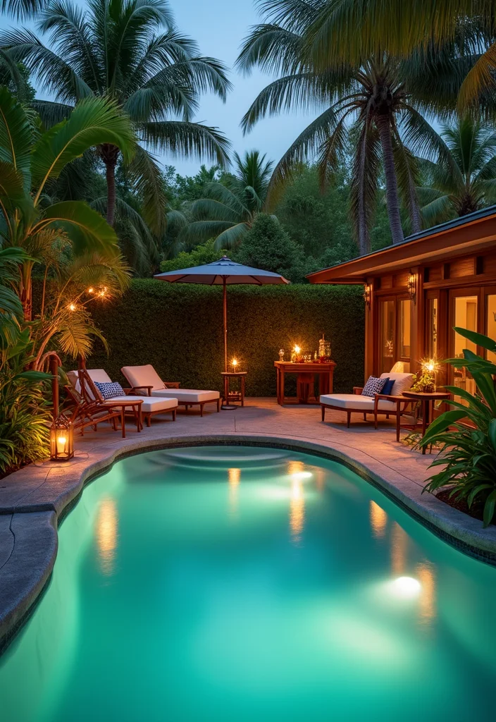 14 Swim Spa Backyard Ideas for Compact Relaxing Retreats 1. Tropical Paradise Vibes