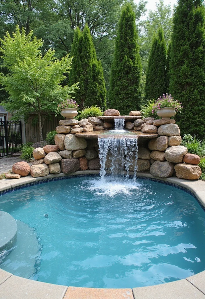 14 Swim Spa Backyard Ideas for Compact Relaxing Retreats 10. Playful Water Features