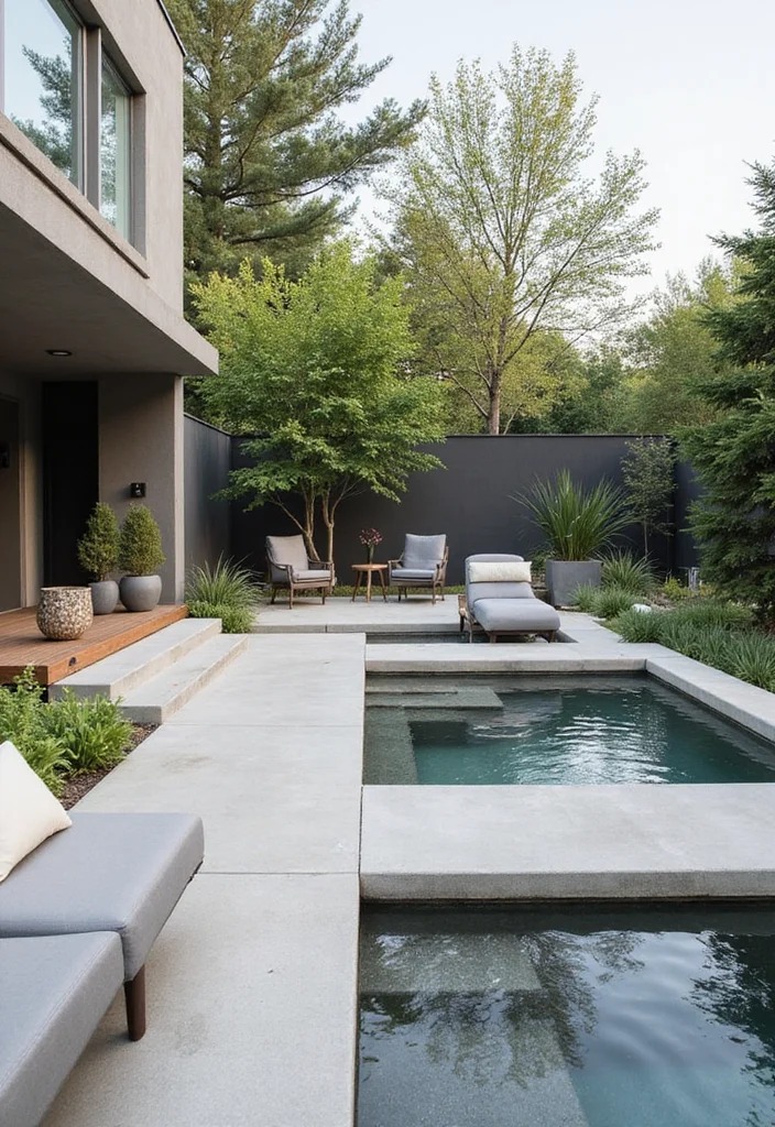 14 Swim Spa Backyard Ideas for Compact Relaxing Retreats 2. Modern Minimalist Retreat