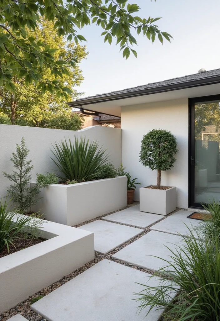 14 Townhouse Backyard Ideas for Small Practical Layouts 5. Minimalist Landscaping for Clean Lines