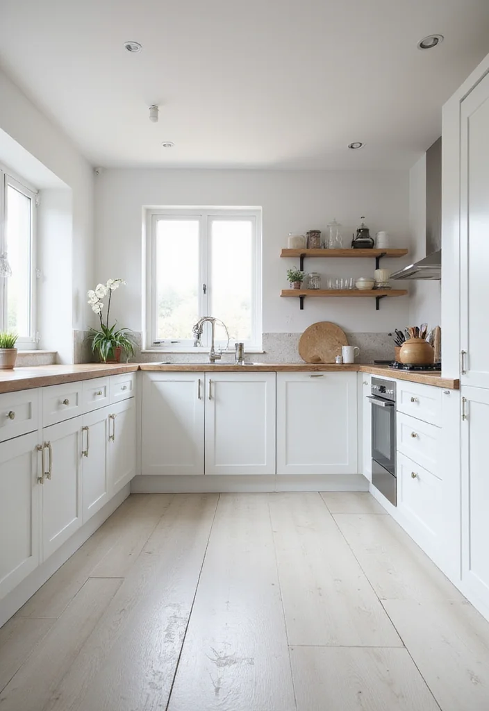 14 White Kitchen Ideas for Clean Bright Timeless Style 11. Minimalist Flooring