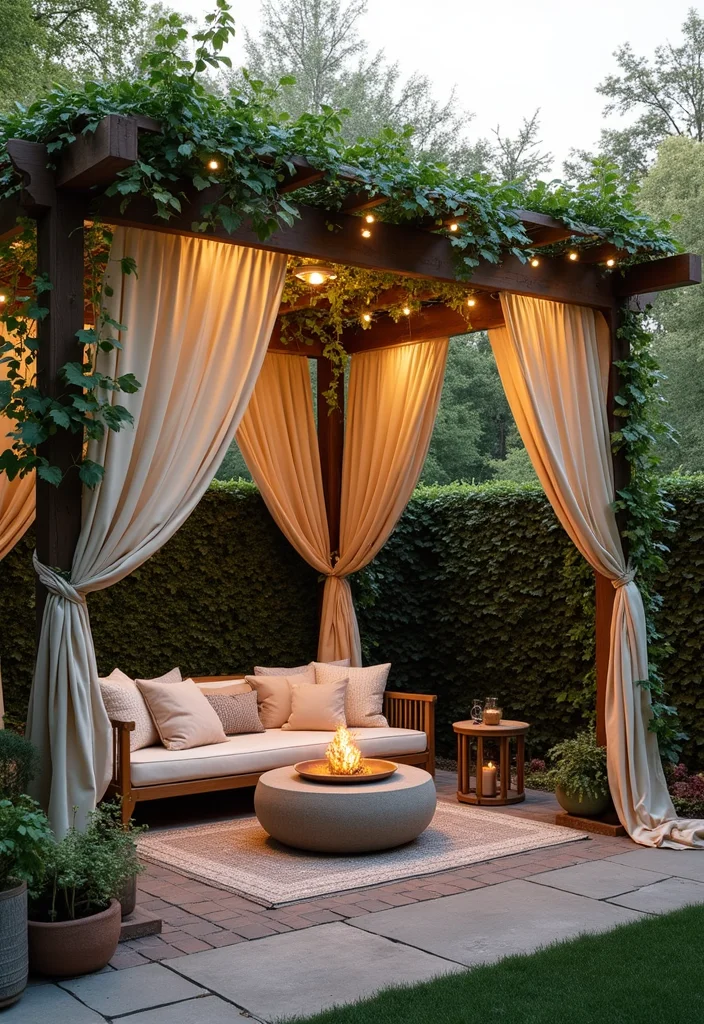 15 Backyard Privacy Ideas for Calm Comfortable Seclusion 13. Pergolas with Drapes