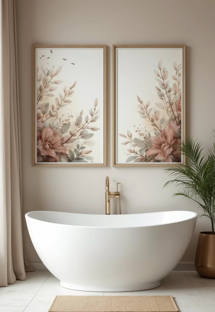 15 Bathroom Spa Decor Ideas for Relaxing Hotel Like Comfort 10. Elegant Wall Art