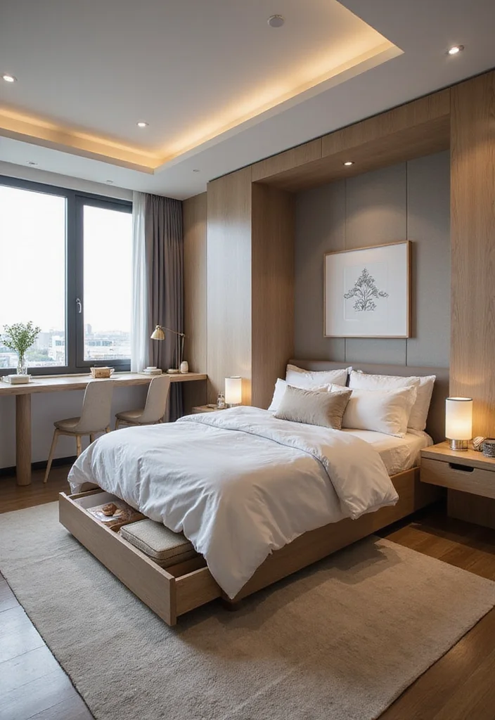 15 Bedroom Layout Ideas for Better Flow and Relaxing Comfort 23 15 Bedroom Layout Ideas for Better Flow and Relaxing Comfort 3. Multifunctional Furniture