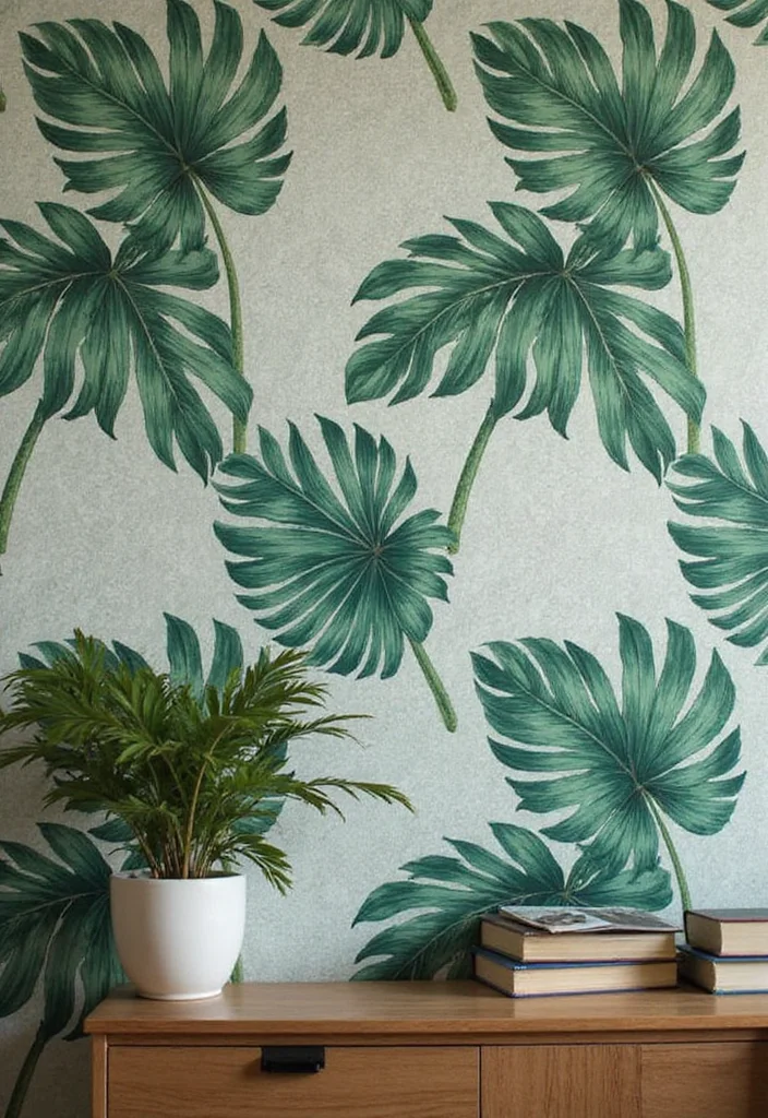 15 Bedroom Wallpaper Ideas for Texture Pattern and Personality 1. Textured Tropical Leaves