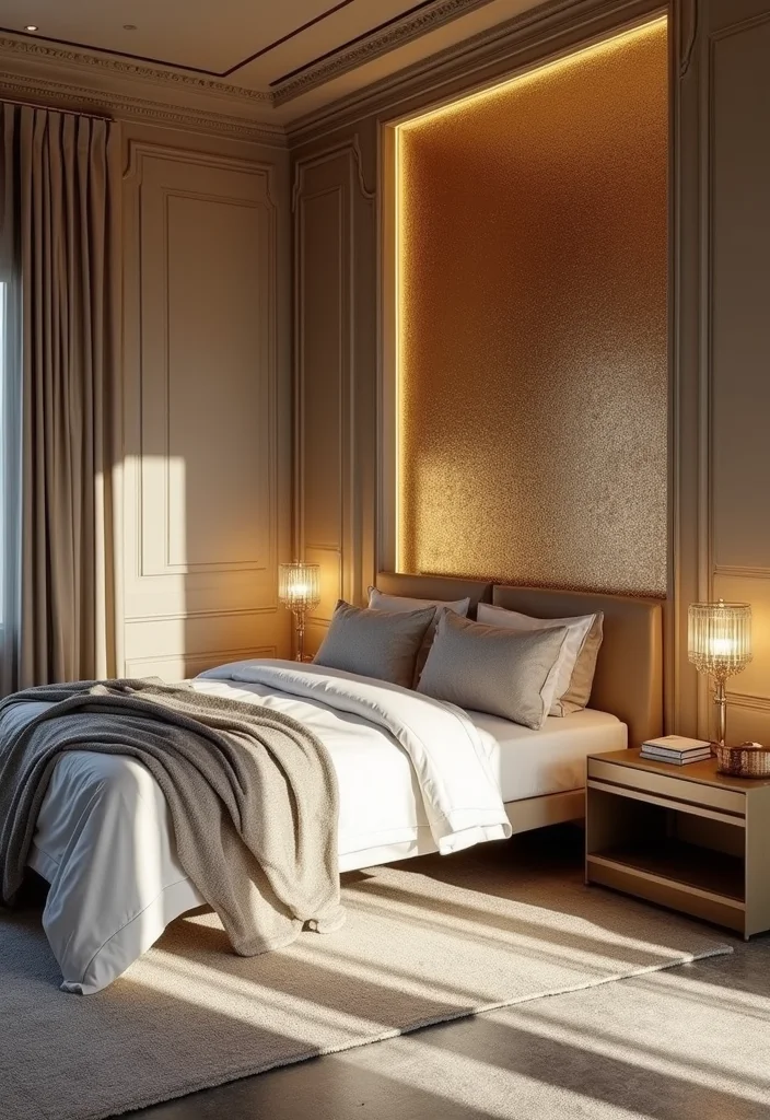 15 Bedroom Wallpaper Ideas for Texture Pattern and Personality 11. Metallic Accents