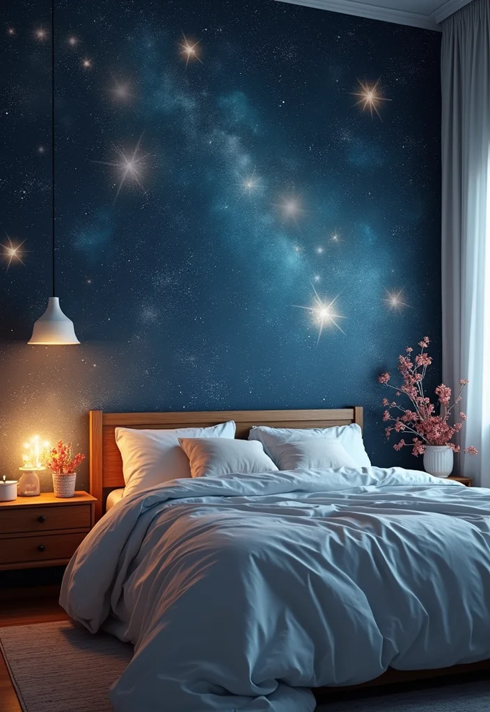 15 Bedroom Wallpaper Ideas for Texture Pattern and Personality 14. Celestial Designs