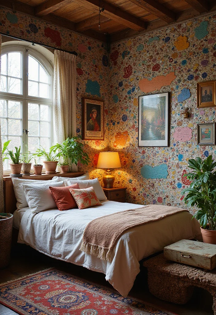 15 Bedroom Wallpaper Ideas for Texture Pattern and Personality 15. Colorful Mosaic Patterns