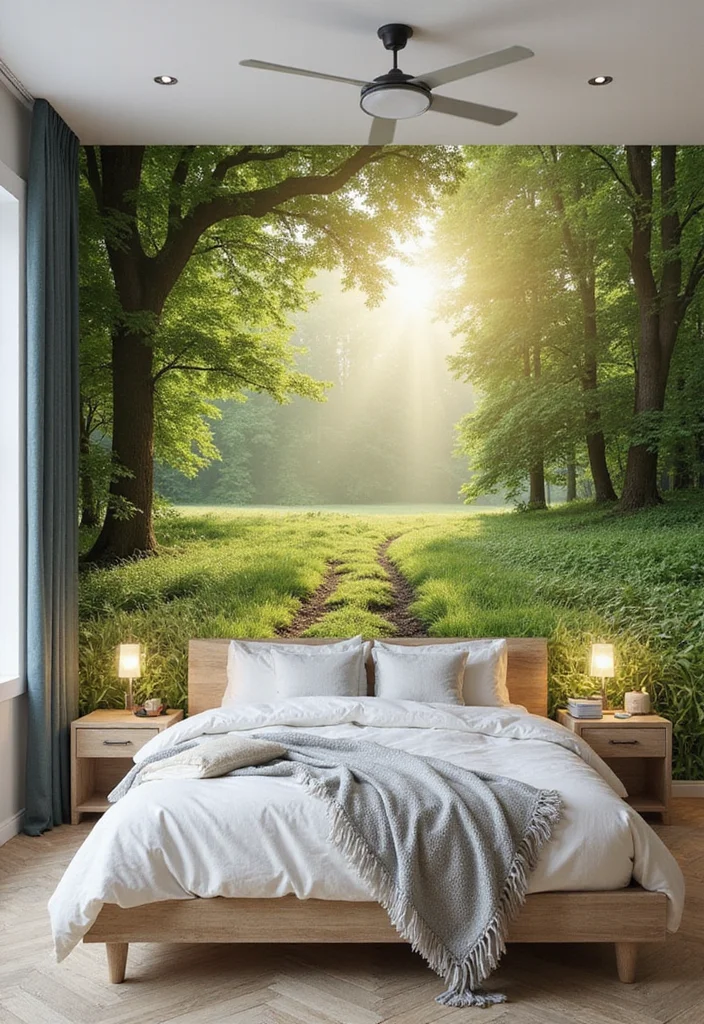 15 Bedroom Wallpaper Ideas for Texture Pattern and Personality 6. Murals of Nature