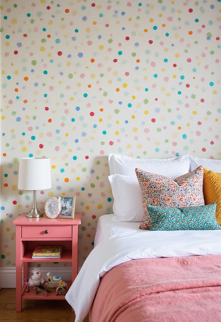 15 Bedroom Wallpaper Ideas for Texture Pattern and Personality 7. Playful Polka Dots