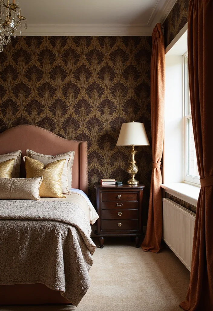 15 Bedroom Wallpaper Ideas for Texture Pattern and Personality 8. Art Deco Glam