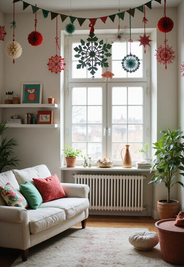 15 Christmas Decor Ideas for Living Rooms With Festive Charm 6. Recycled Paper Decorations