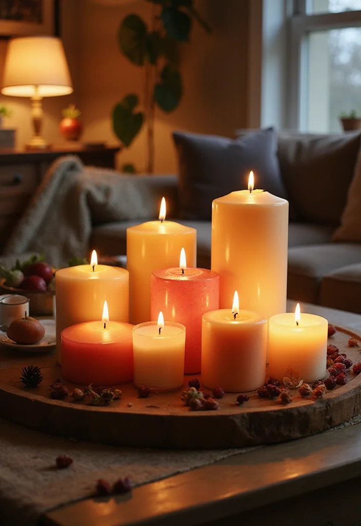 15 Christmas Decor Ideas for Living Rooms With Festive Charm 7. Scented Holiday Candles