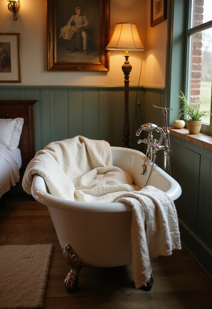 15 Farmhouse Bathroom Ideas With Warm Rustic Charm 1. Vintage Clawfoot Bathtub