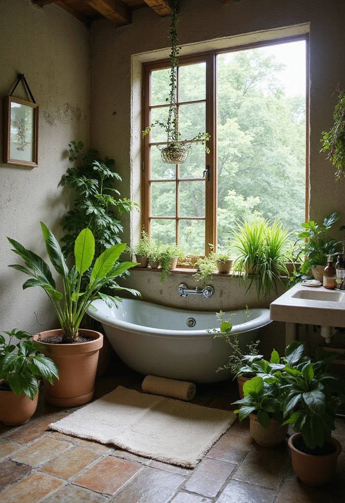 15 Farmhouse Bathroom Ideas With Warm Rustic Charm 10. Rustic Greenery