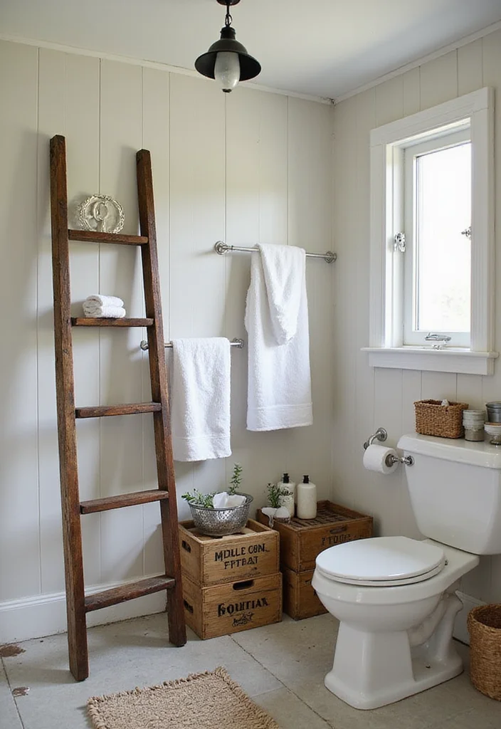 15 Farmhouse Bathroom Ideas With Warm Rustic Charm 12. Repurposed Vintage Items