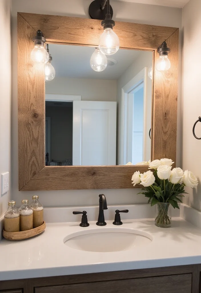 15 Farmhouse Bathroom Ideas With Warm Rustic Charm 14. Statement Mirrors
